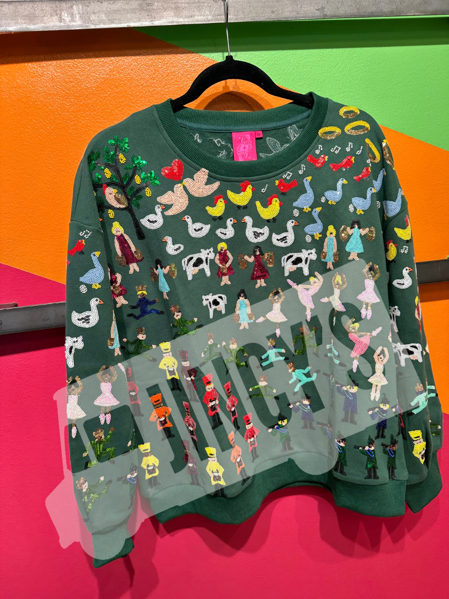 QUEEN OF SPARKLES | Dark Green 12 Days of Christmas Sweatshirt