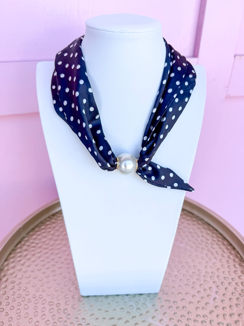Dotted Up Scarf Necklace - Black