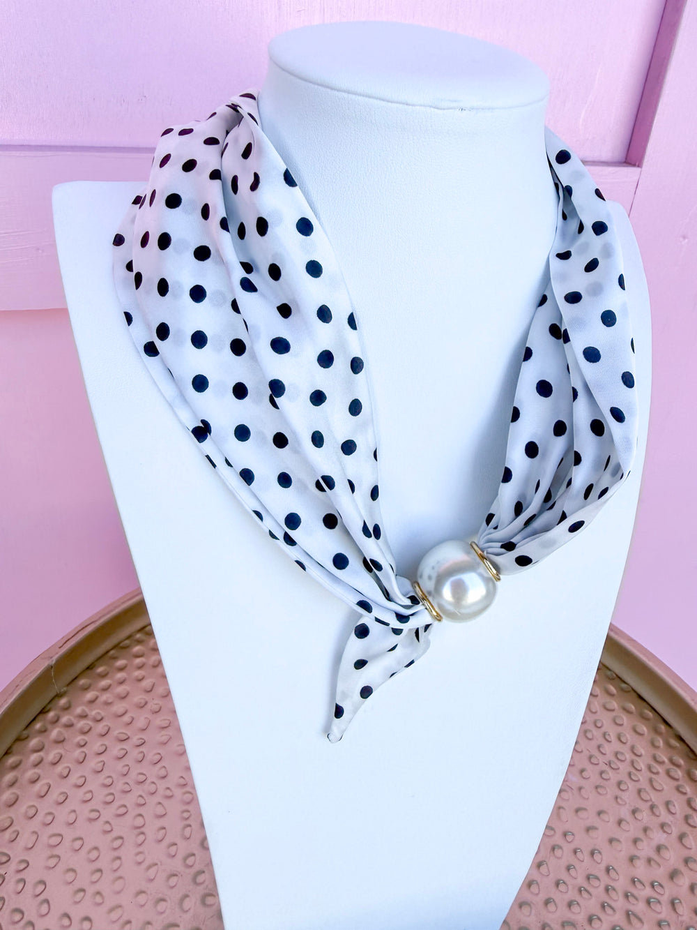 Dotted Up Scarf Necklace - White