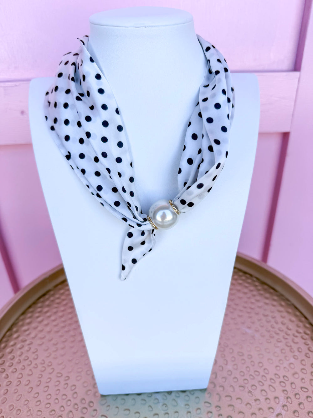 Dotted Up Scarf Necklace - White