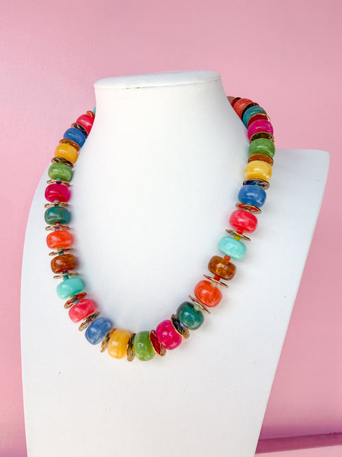 LOVE LEMON LANE | Medium Rondelle Acrylic Bead Necklace - Multi