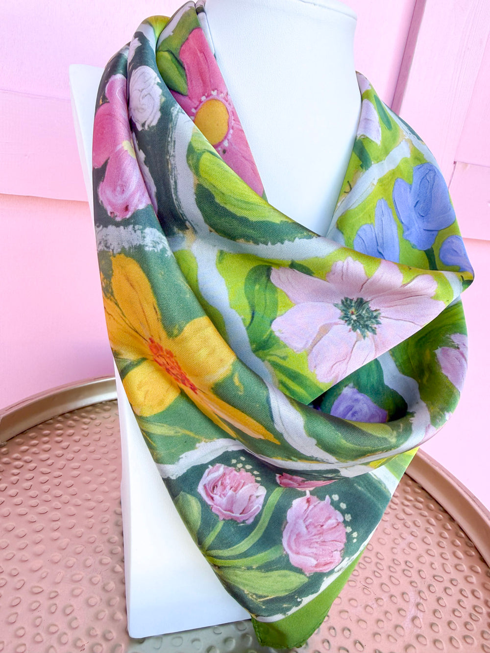 Flower Tiles Scarf - Green Multi