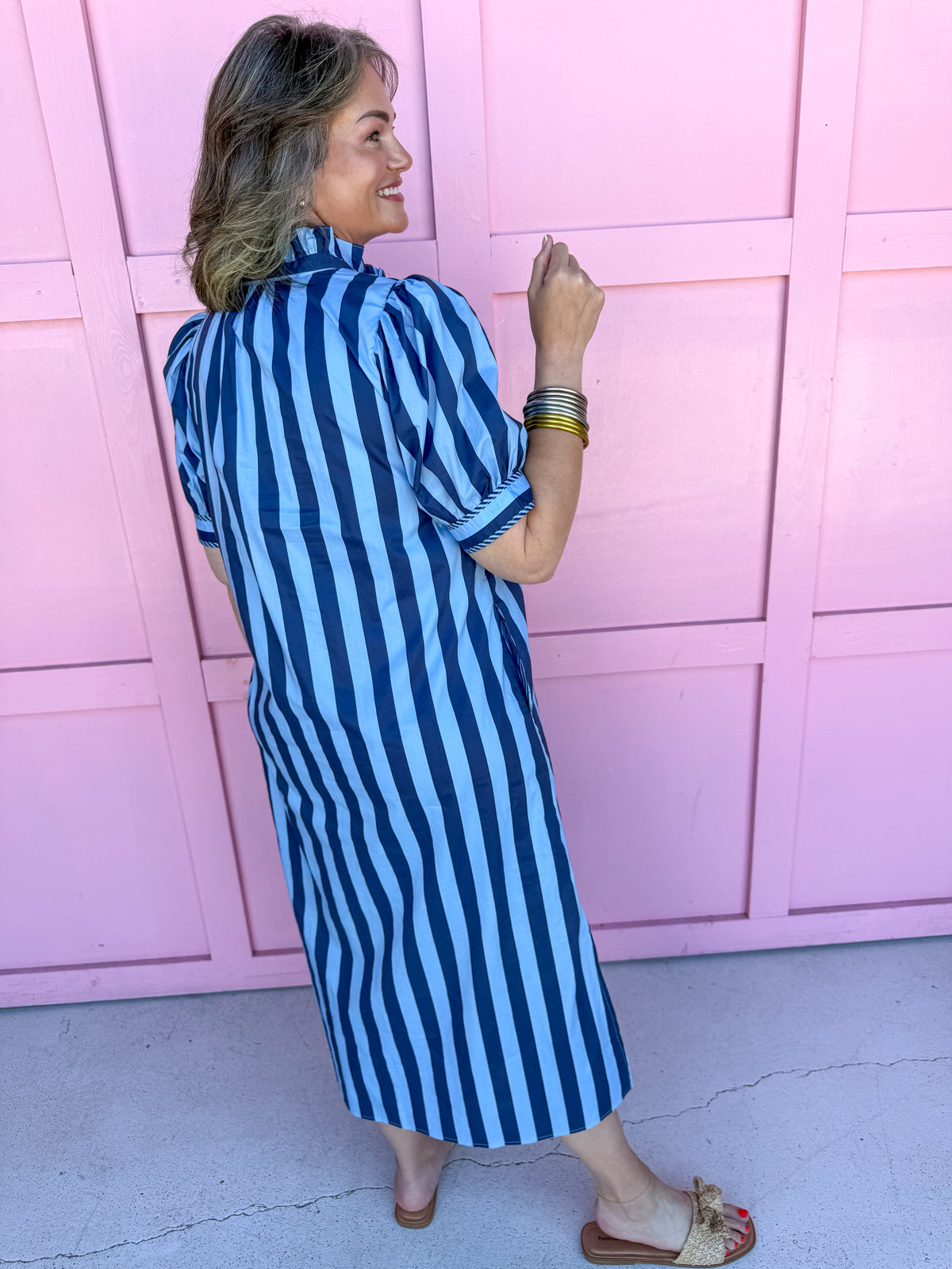 Pretty In Stripes Dress - Navy