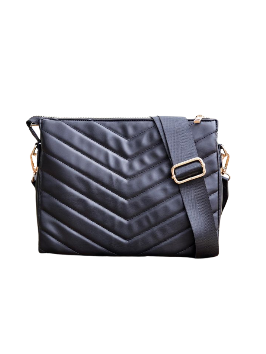 Caroline Hill | Ariana Quilted Crossbody - Black V Quilted