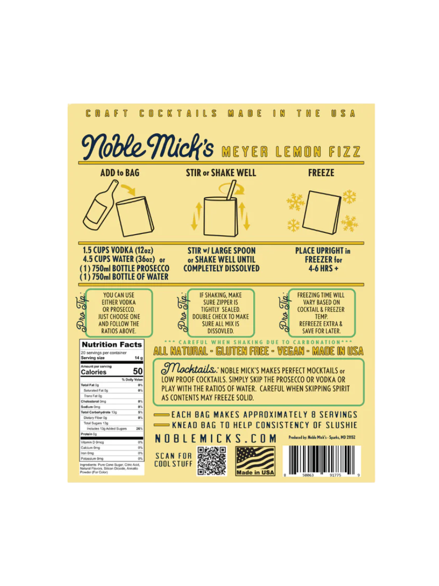Noble Mick's | Meyer Lemon Fizz Frozen Cocktail Mix