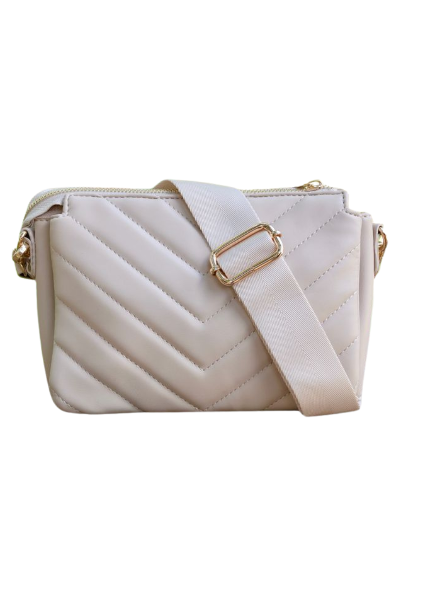 Caroline Hill | Jace Quilted Crossbody - Nude V Quilted