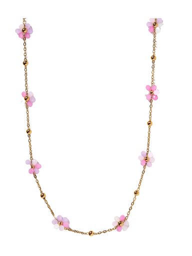 LINNY CO Gracie Necklace Pink Light Pink Floral Necklace Gold Dainty Necklace Blue and Clear Women's Accessory Jewelry Gift Boutique Jincy's 