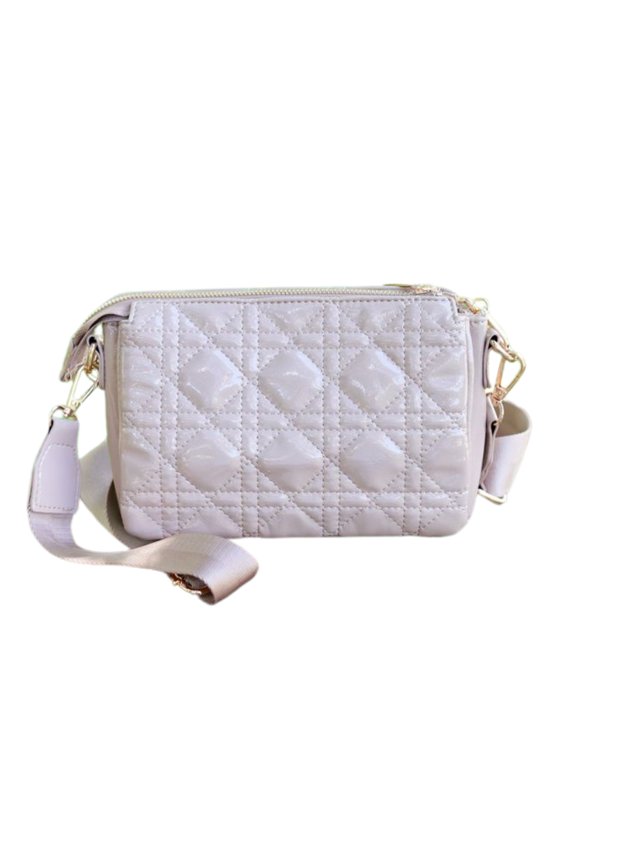 Caroline Hill | Jace Quilted Crossbody - Taupe Patent LQ