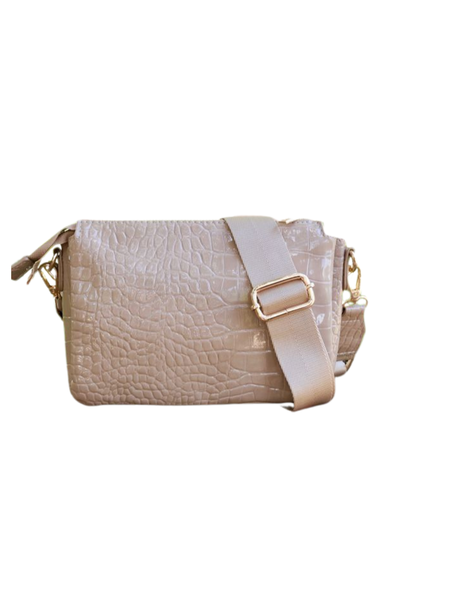 Caroline Hill | Jace Quilted Crossbody - Taupe Patent