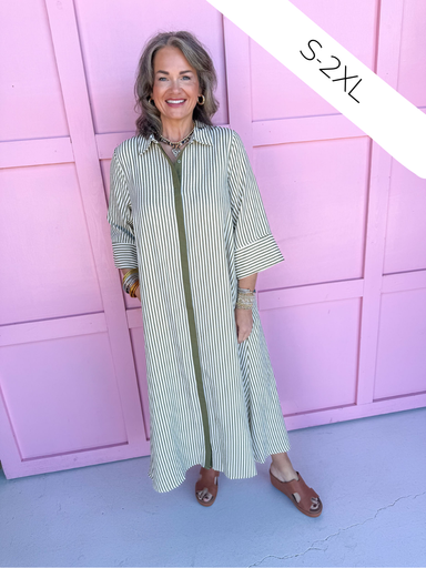 womens boutique striped dress loose fit button front pockets jincy's