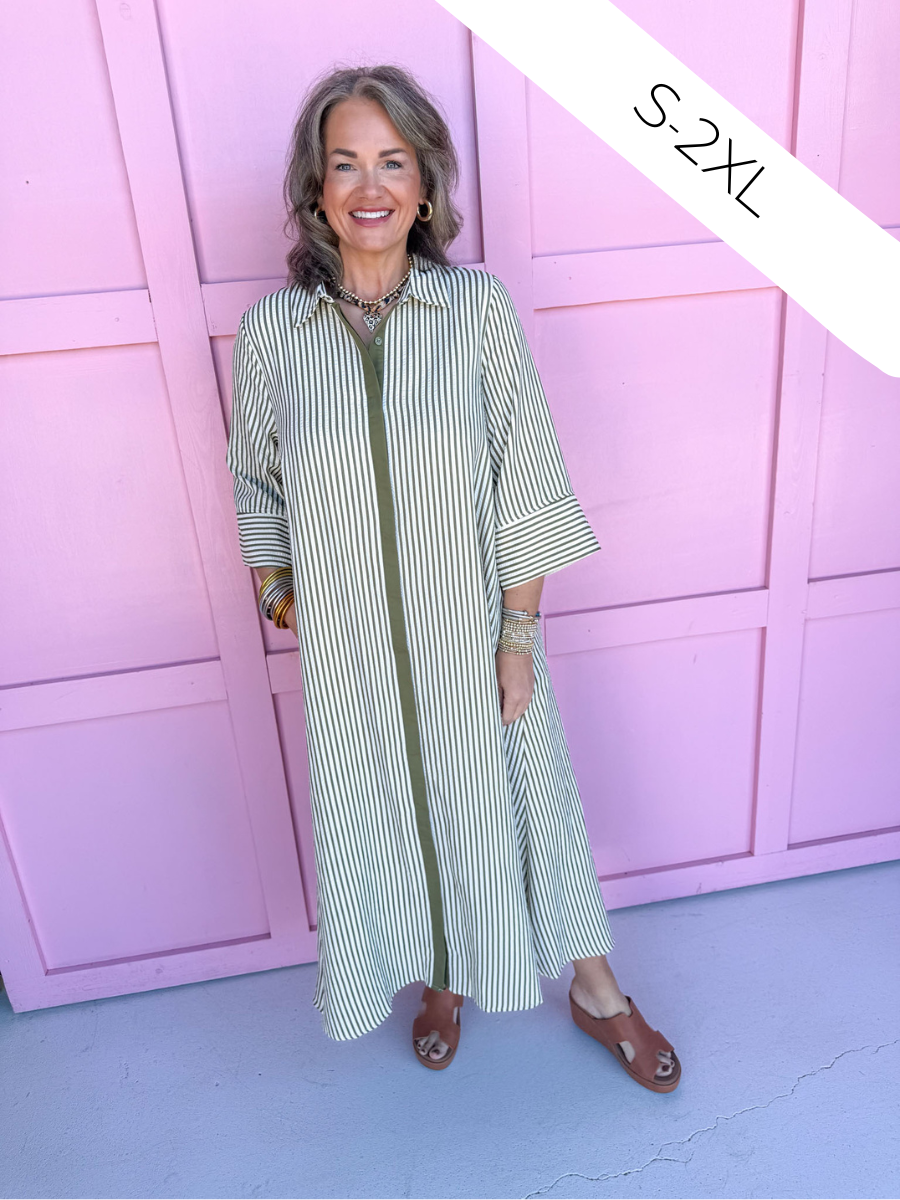 womens boutique striped dress loose fit button front pockets jincy's