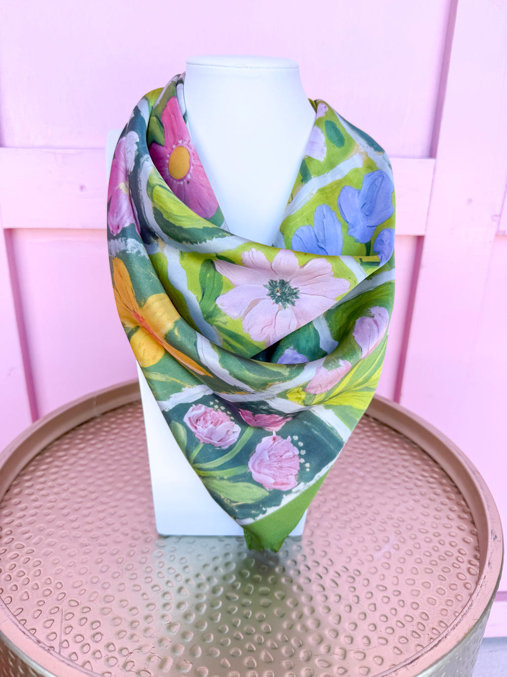 Flower Tiles Scarf - Green Multi