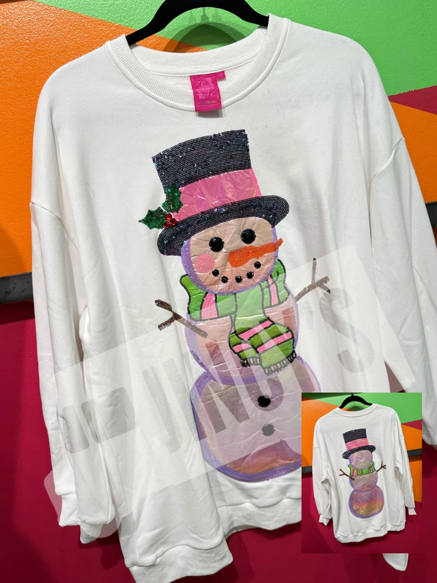 QUEEN OF SPARKLES | Metallic Oversized Snowman Sweatshirt Dress