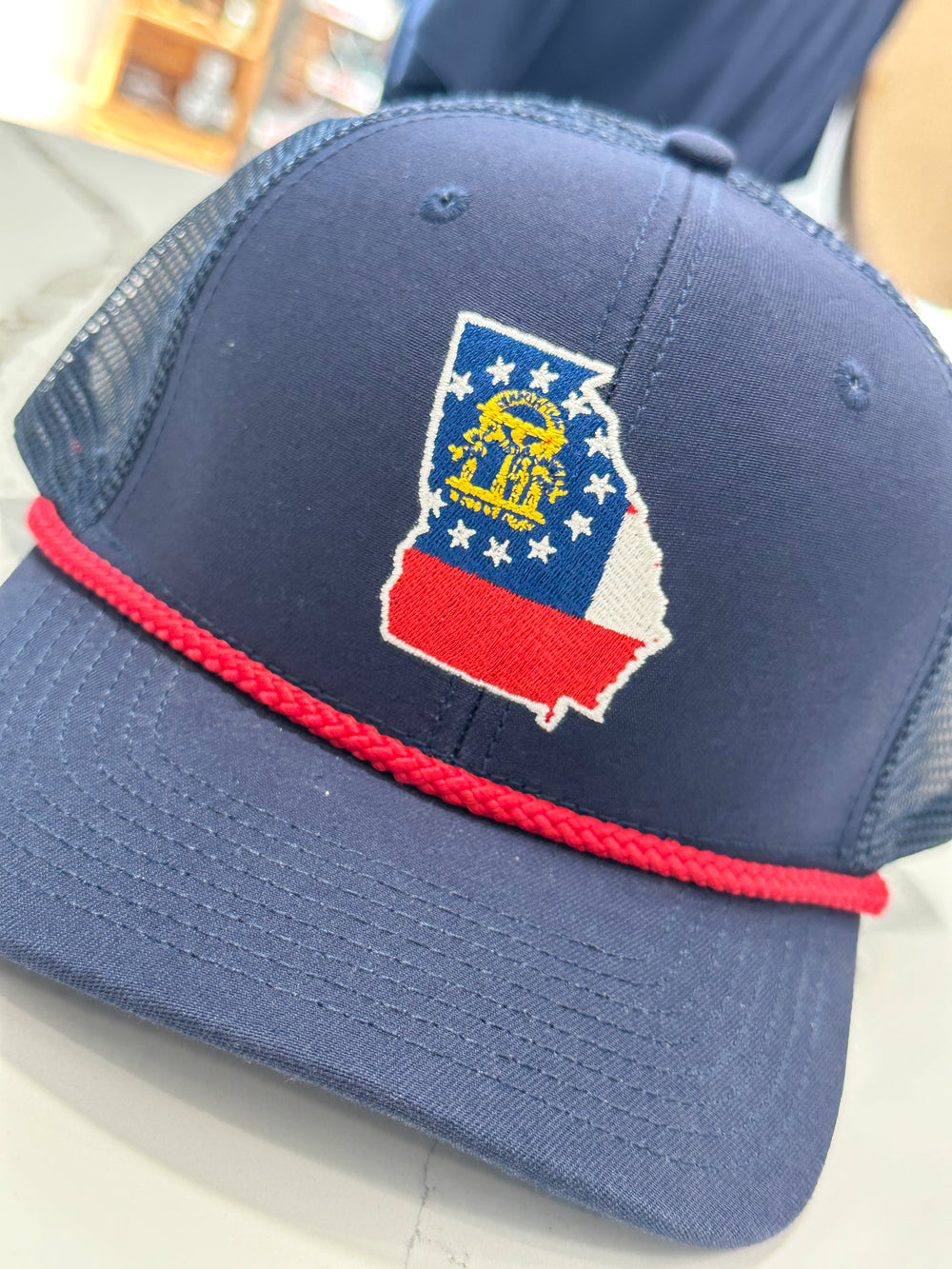 Peach State Pride | Georgia Flag Trucker Hat - Navy