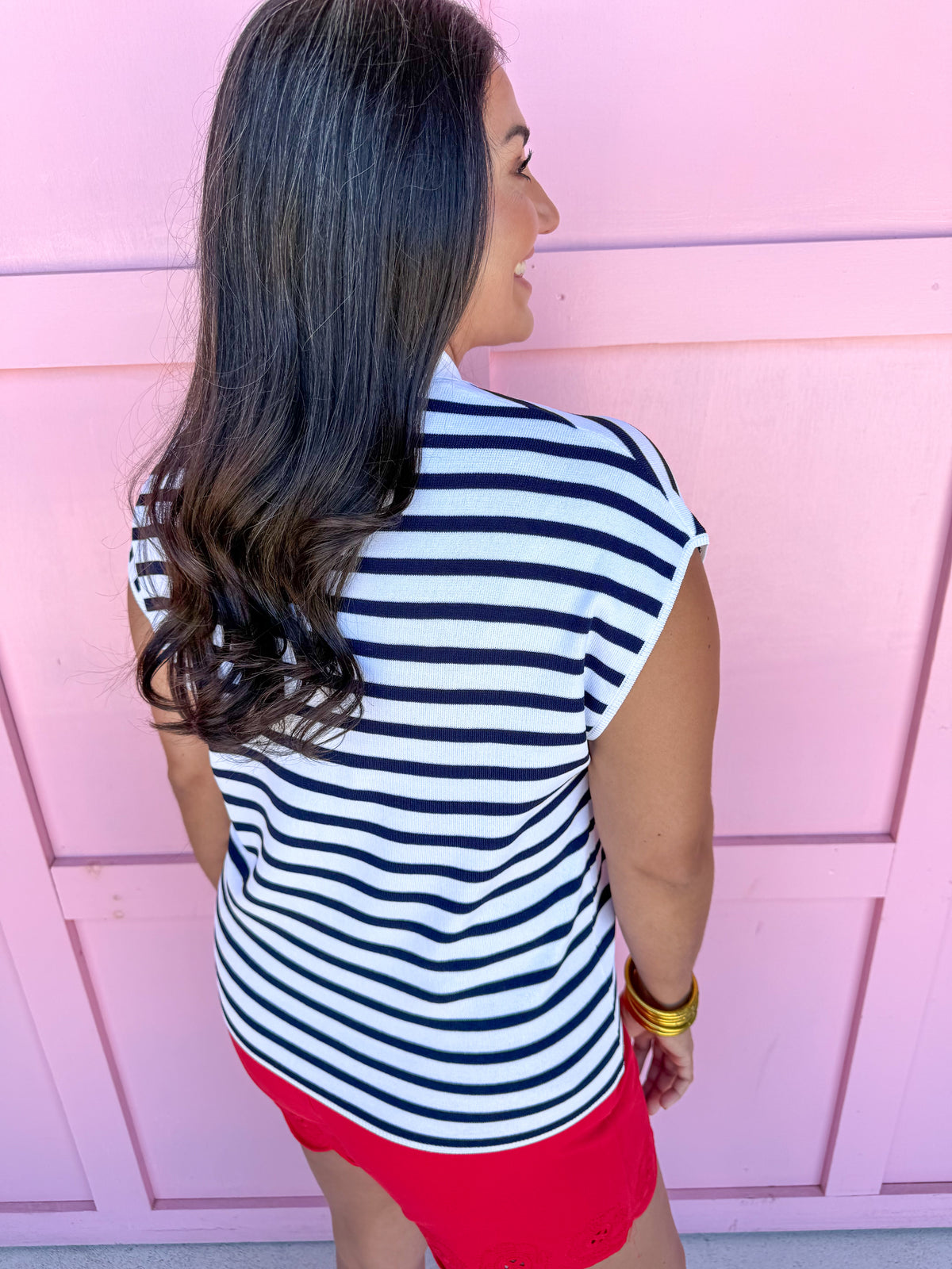 Keep It Straight Top - Ivory/Navy