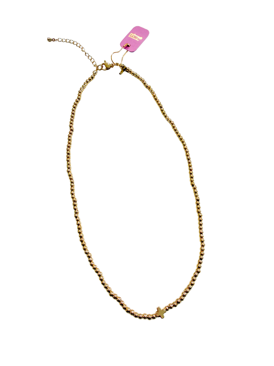 Jincy’s | Molly - 3mm - Gold Cross Bead Necklace
