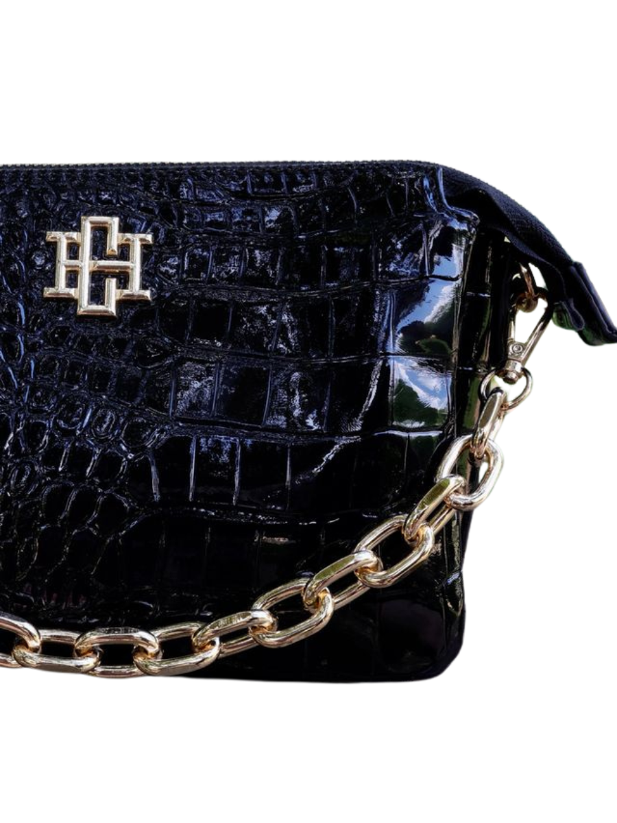 Caroline Hill | Jace Quilted Crossbody - Black Patent