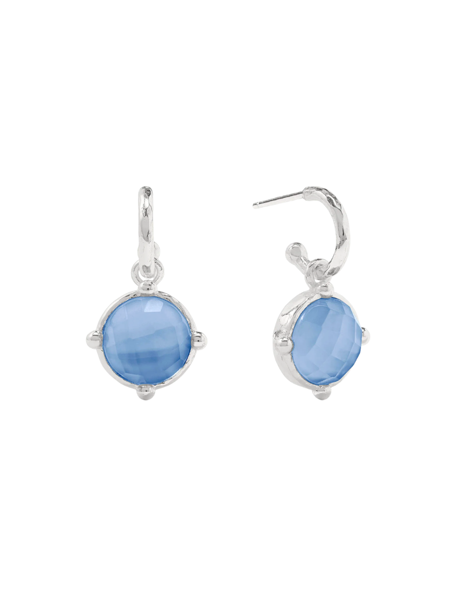 JULIE VOS | Honeybee Hoop & Charm Earring - Iridescent Chalcedony Blue