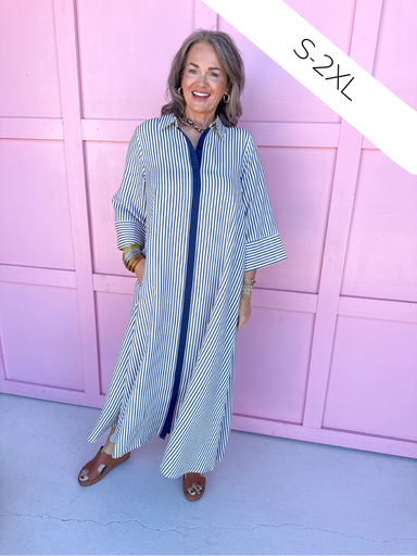 womens boutique striped dress indigo button front pockets jincy's 