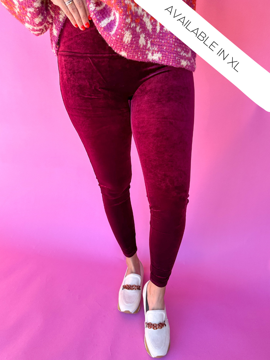 Spanx Women's Maroon Red High Rise Velvet Leggings Plus Size 1X