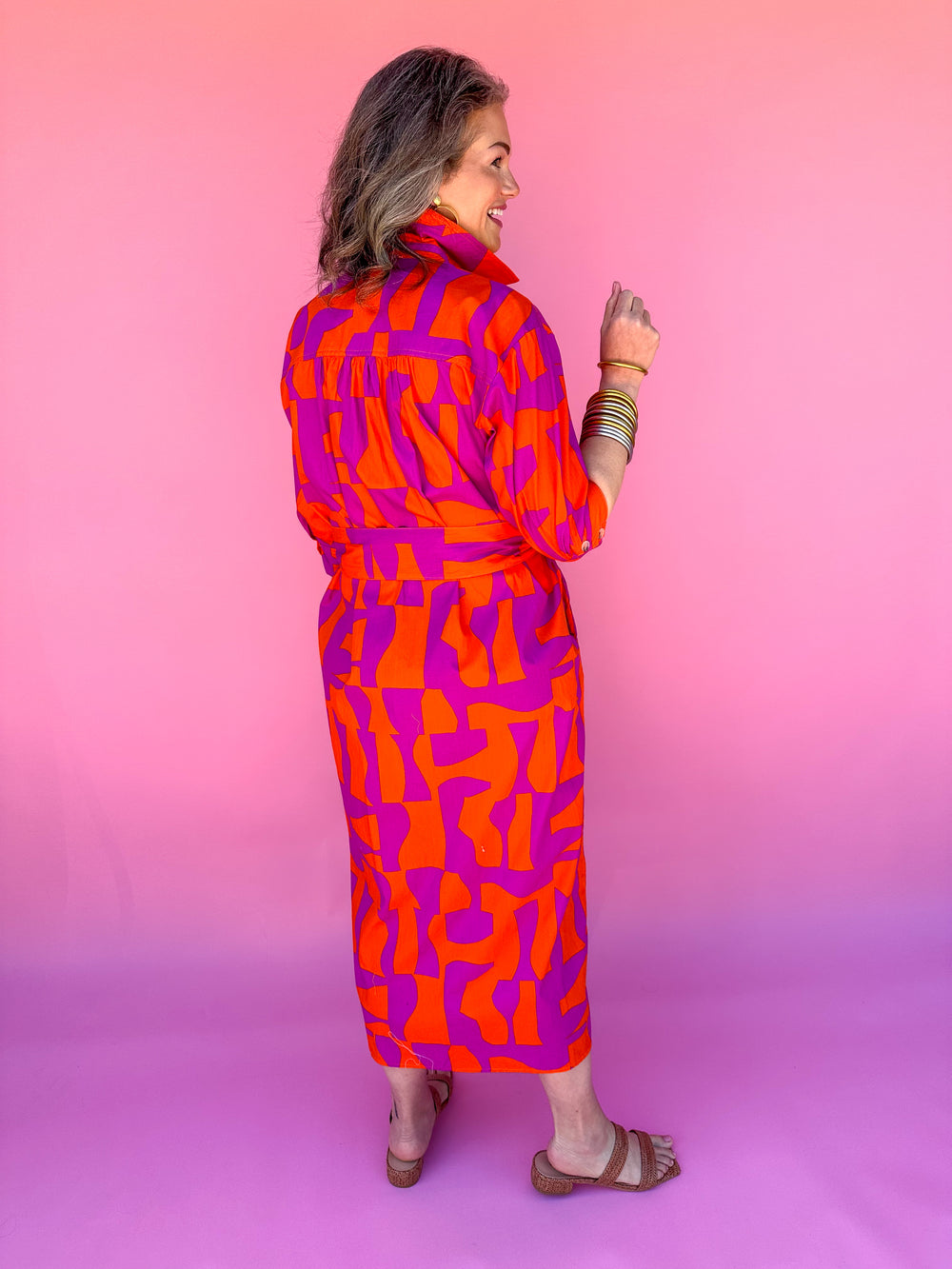 KARLIE | Geometric Poplin Maxi Shirt Dress