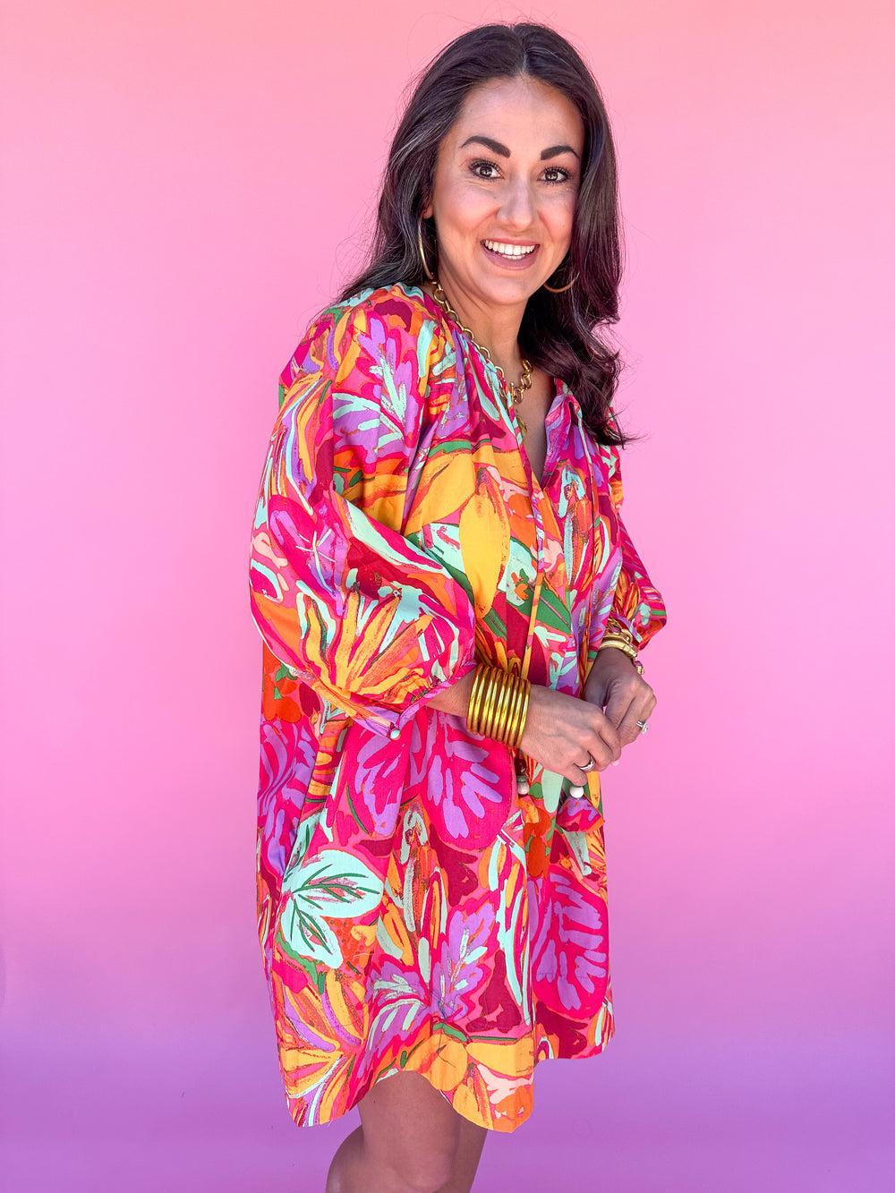 KARLIE | Abstract Tropical Palm VNeck Dress