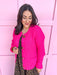 womens boutique chunky knit cardigan hot pink hammered gold buttons jincy's 