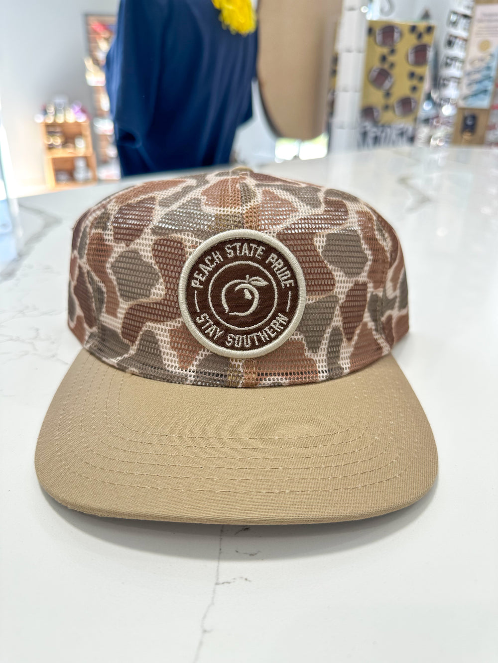Peach State Pride | Mesh Trucker Hat - Old School Camo
