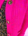 womens boutique chunky knit cardigan hot pink hammered gold buttons jincy's 