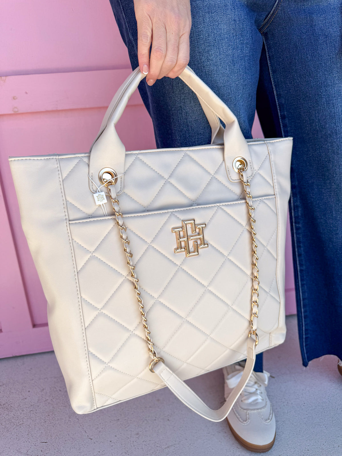 Caroline Hill | Kinzley Tote - Cream Quilted