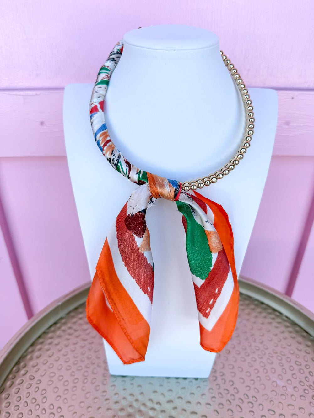Conversation Starter Beaded Scarf Necklace - Orange Multi