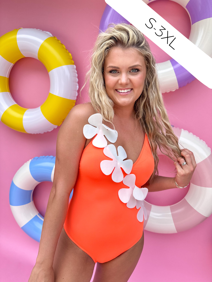 Flower Power One Piece Swimsuit - Orange