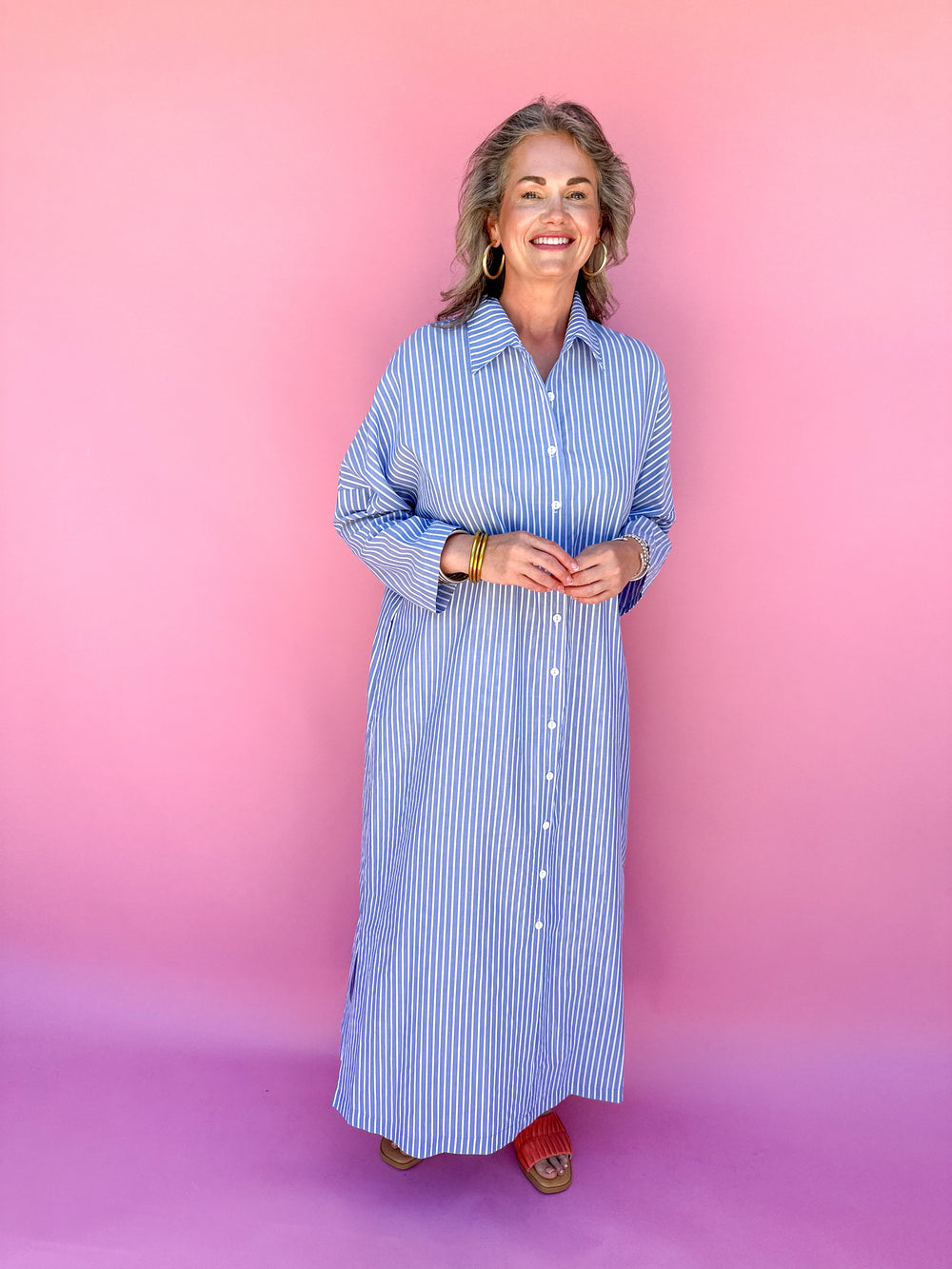 ADRIENNE | Regan Dress - Denim Stripe