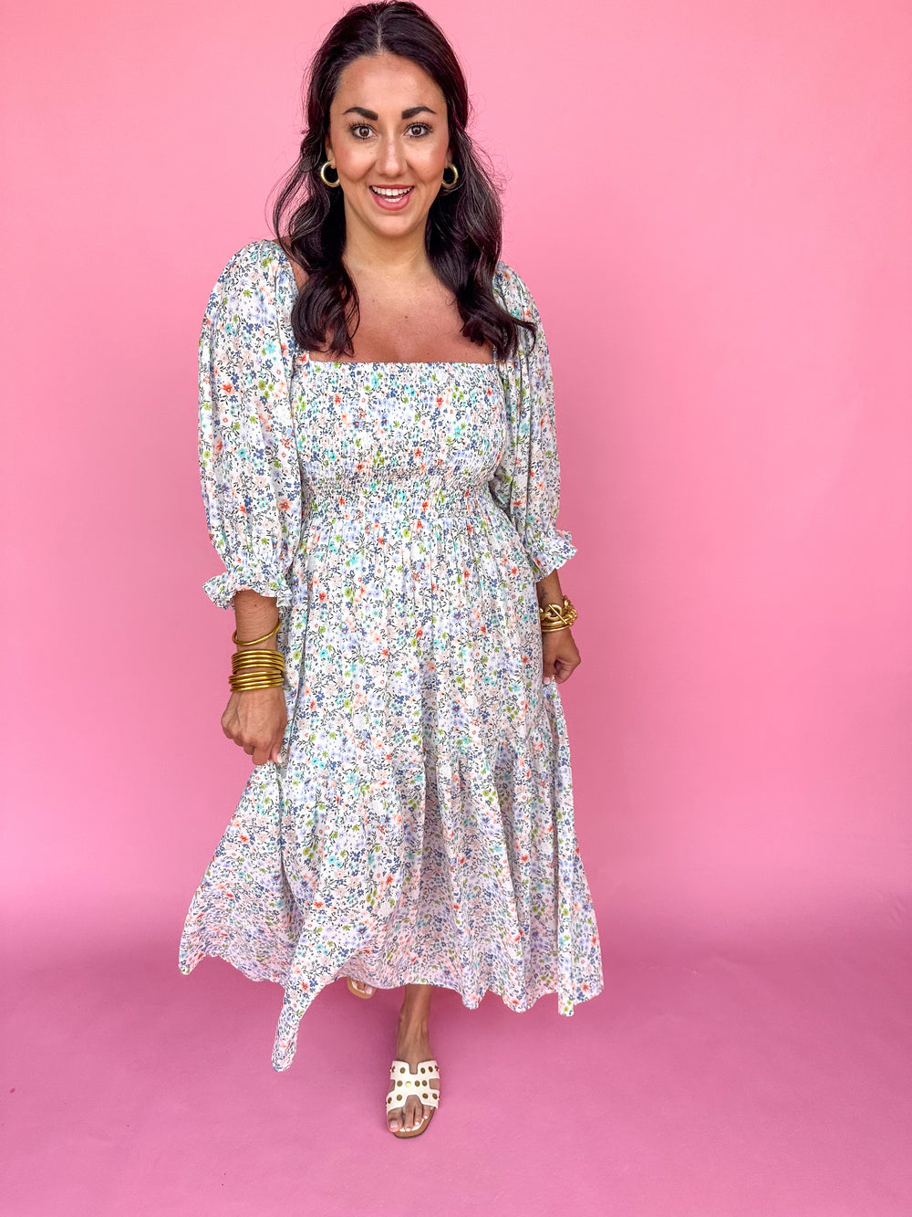 KARLIE | Multi Floral Smock Maxi Dress