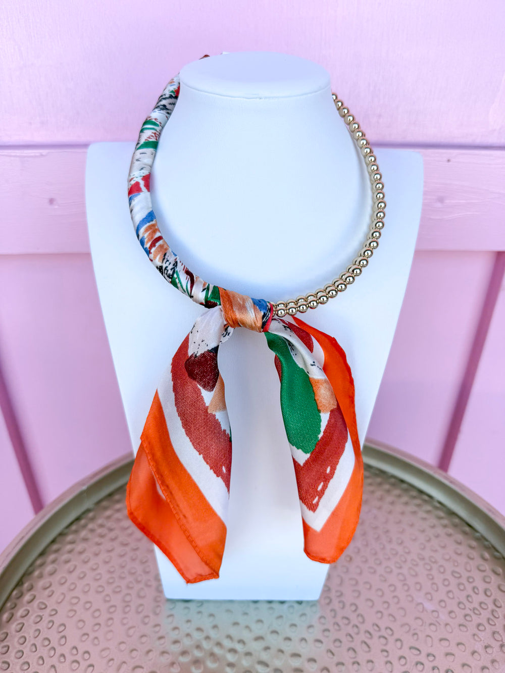 Conversation Starter Beaded Scarf Necklace - Orange Multi