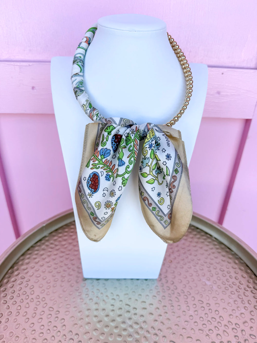 Conversation Starter Beaded Scarf Necklace - Beige Multi