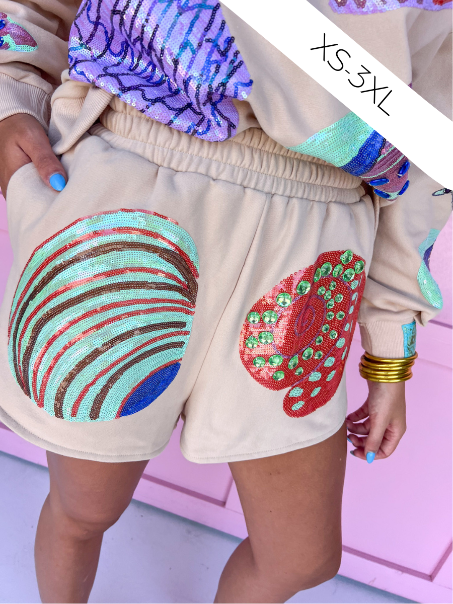 QUEEN OF SPARKLES | Beige Multi Shell Shorts