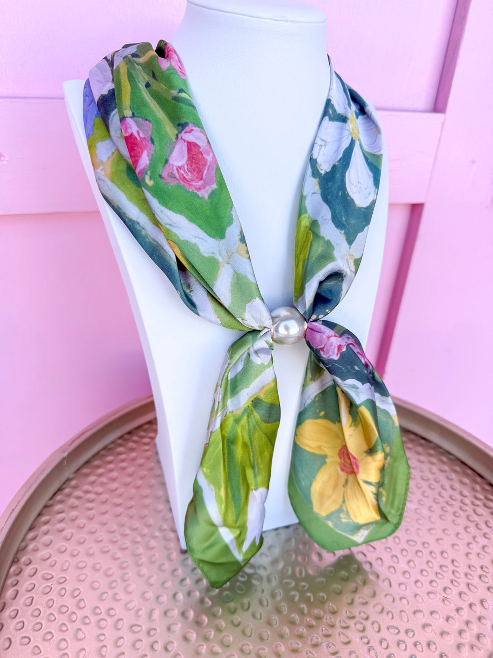 Flower Tiles Scarf Necklace - Green Multi