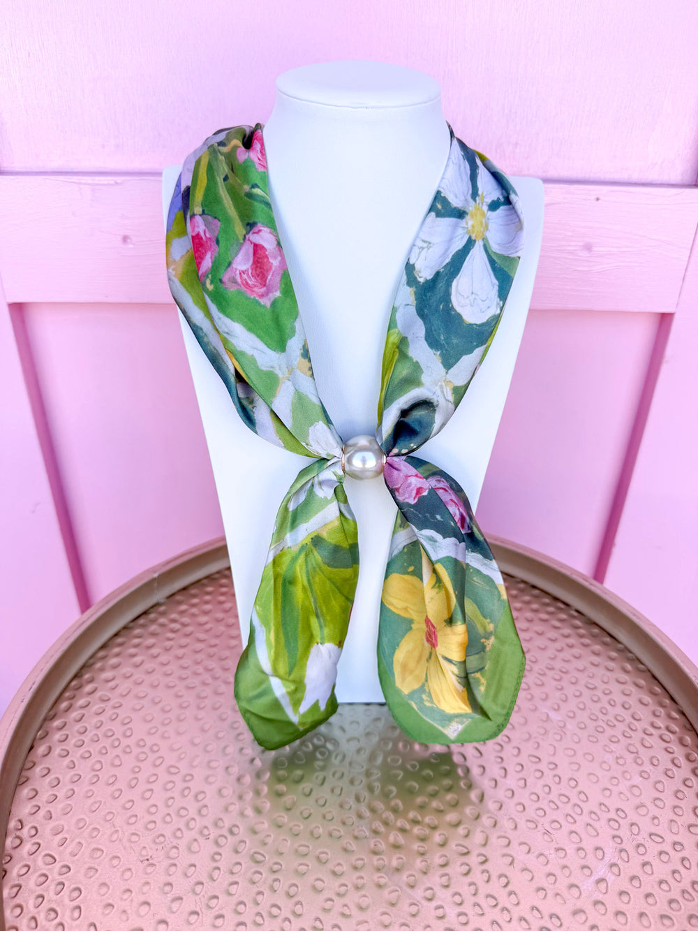Flower Tiles Scarf Necklace - Green Multi
