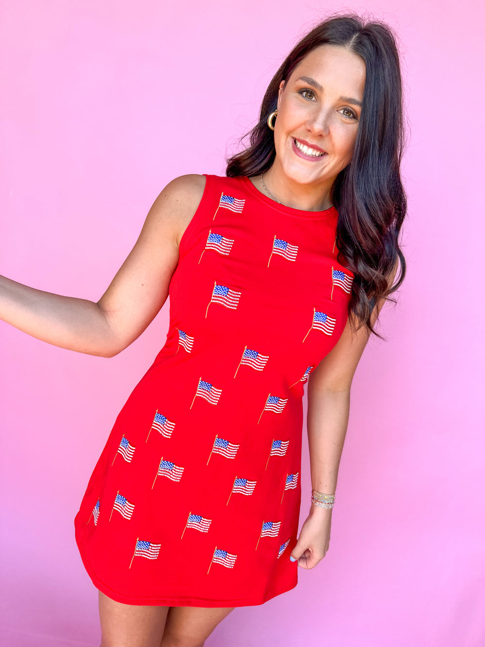 QUEEN OF SPARKLES | Red Beaded Flag Tank Dress
