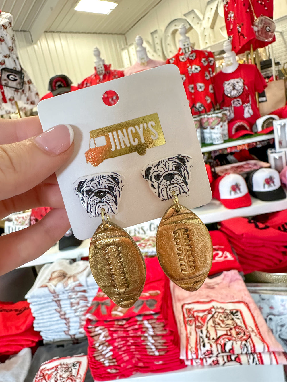 Gold Bulldog Football Earrings