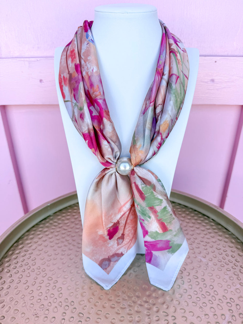 Watercolor Florals Scarf Necklace - Pink/Blush
