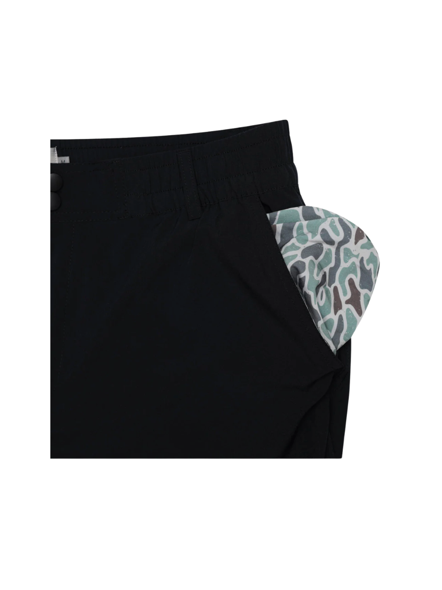 BURLEBO Everyday Shorts Matte Black Retro Duck Camo Pocket moisture wicking mens gift tripp