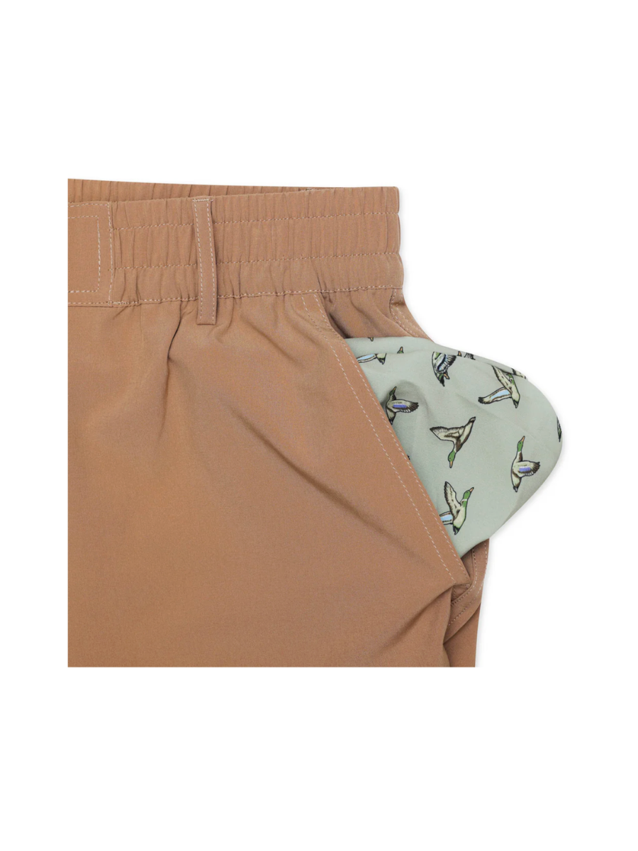 BURLEBO Everyday Shorts Desert Tan Flying Ducks Green Pocket Moisture wicking shorts mens gift tripp