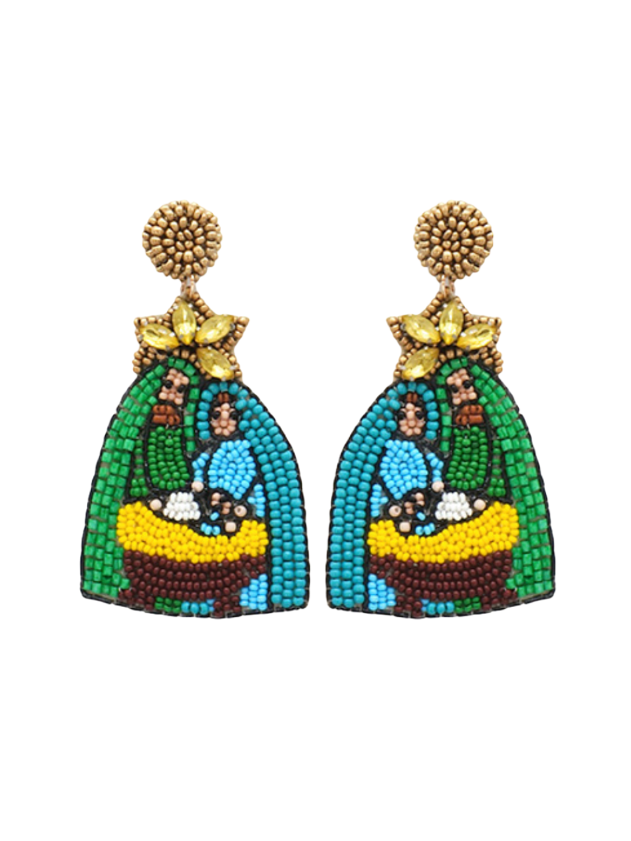 fully beaded nativity scene christmas earrings womens jincy's