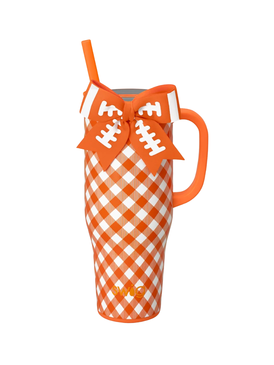 Swig 40 oz Gameday Gingham Mega Mug Orange football bow womens gameday jincy's