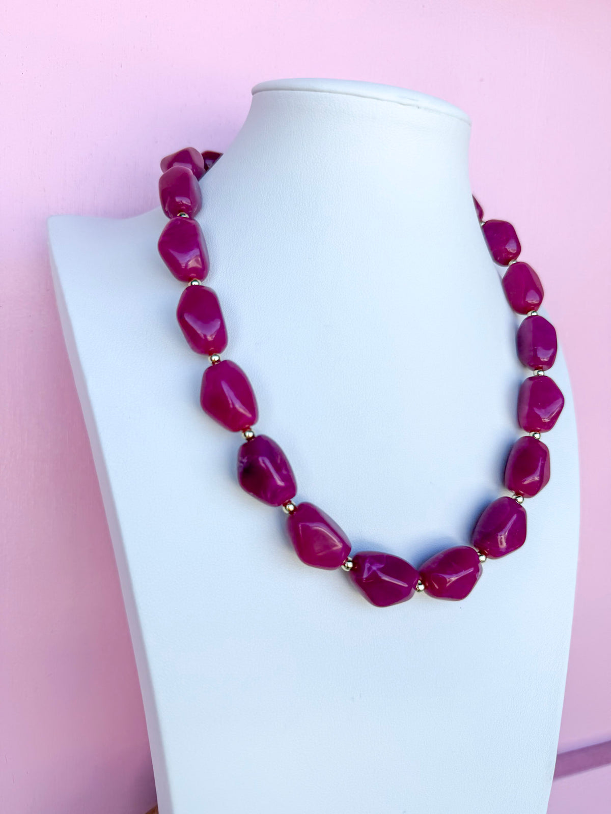 Simple Statement Beaded Necklace - Berry