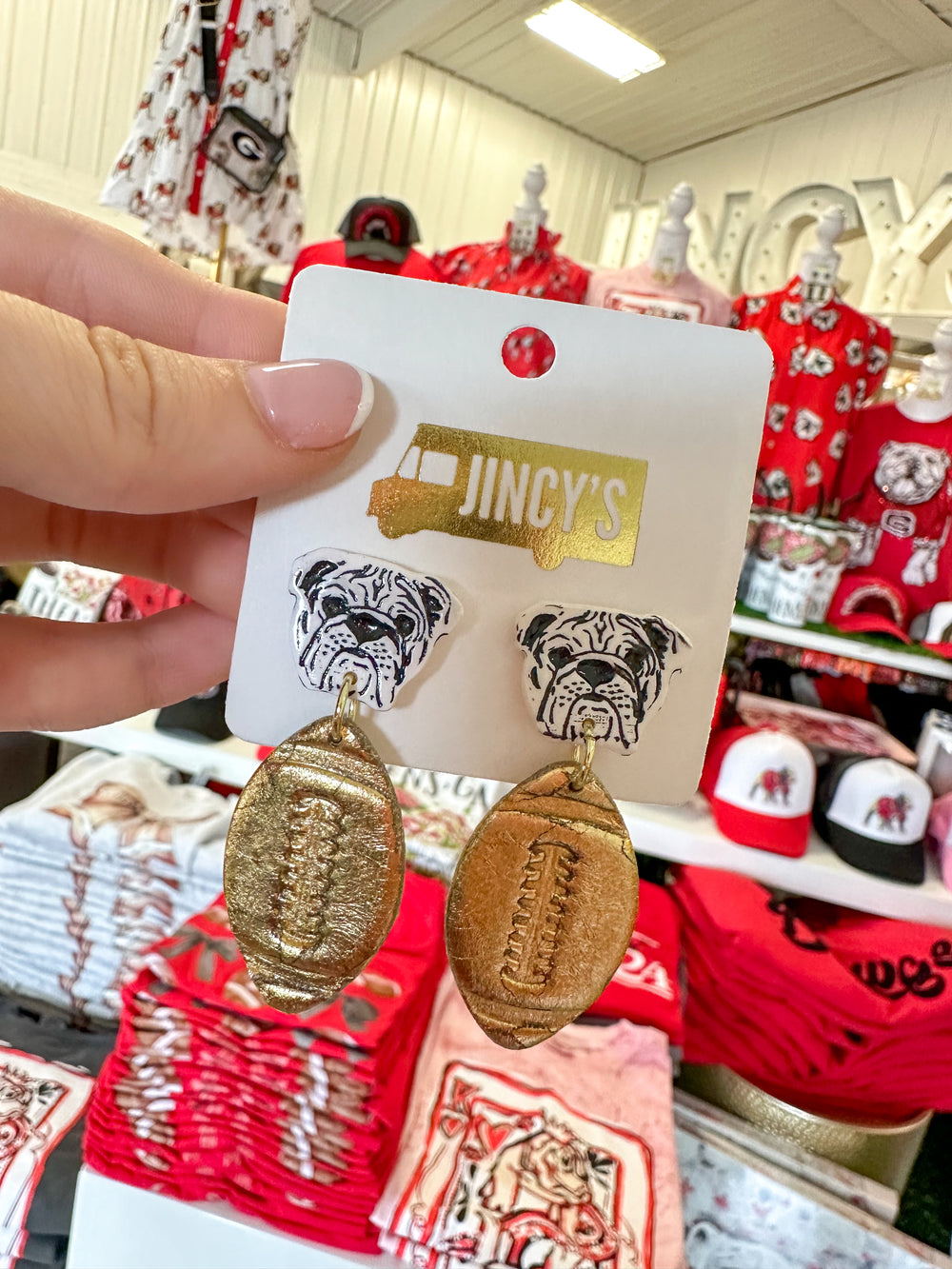 Gold Bulldog Football Earrings