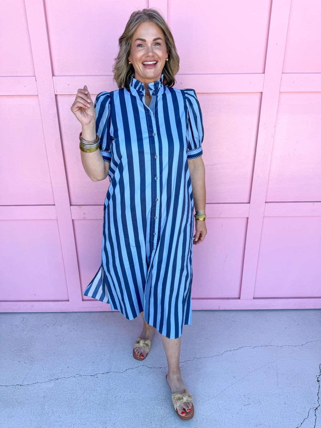 Pretty In Stripes Dress - Navy