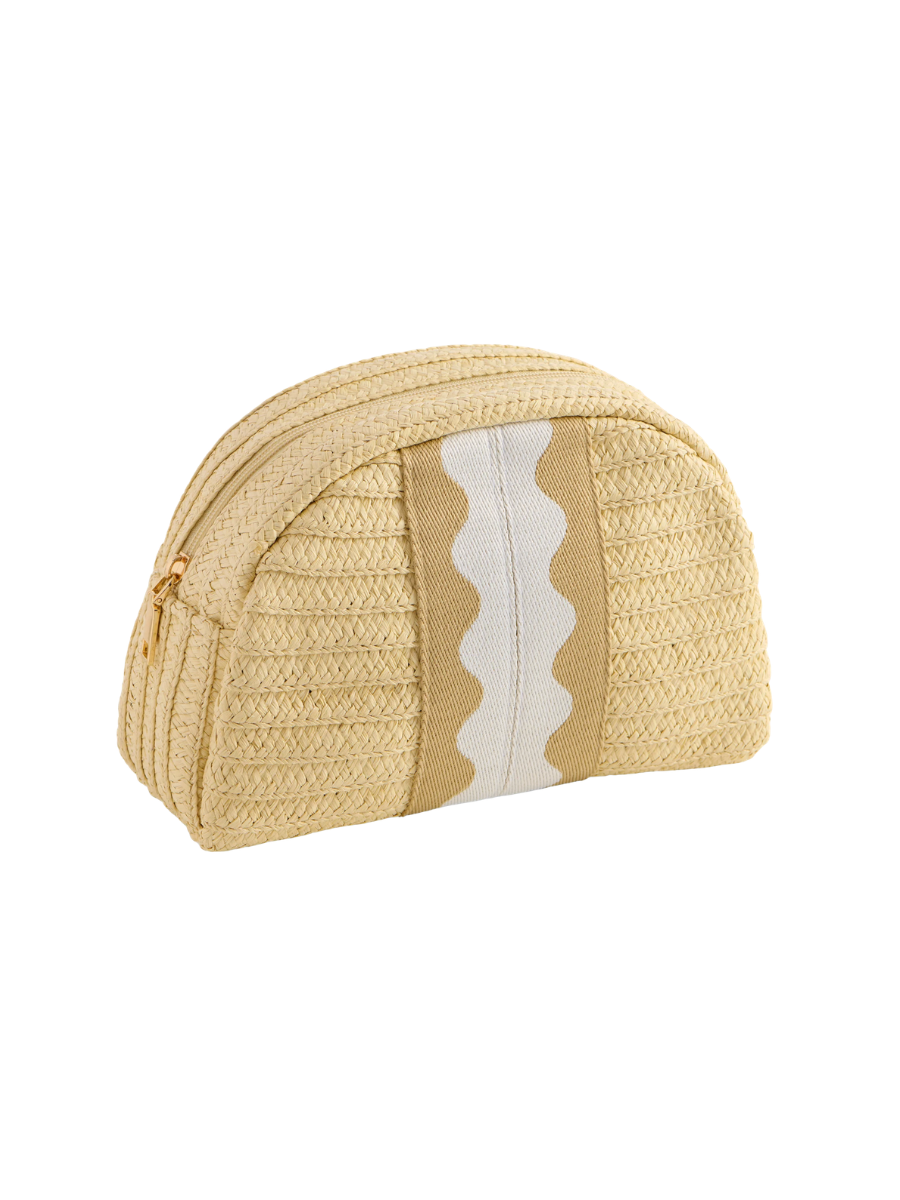 Marbella Zip Pouch khaki white raffia ric rac design travel womens boutique jincy's